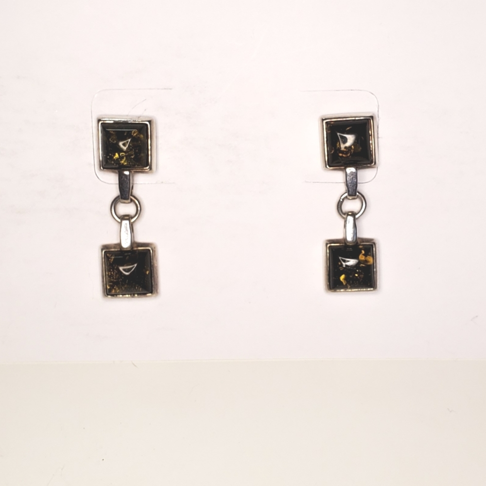 Green Amber and sterling silver earrings